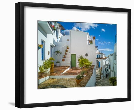 White washed houses lining a winding street, Frigiliana white village, Malaga Province, Andaluci...-Panoramic Images-Framed Photographic Print