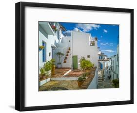 White washed houses lining a winding street, Frigiliana white village, Malaga Province, Andaluci...-Panoramic Images-Framed Photographic Print