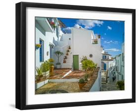 White washed houses lining a winding street, Frigiliana white village, Malaga Province, Andaluci...-Panoramic Images-Framed Photographic Print