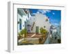 White washed houses lining a winding street, Frigiliana white village, Malaga Province, Andaluci...-Panoramic Images-Framed Photographic Print