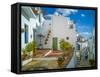 White washed houses lining a winding street, Frigiliana white village, Malaga Province, Andaluci...-Panoramic Images-Framed Stretched Canvas