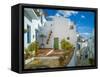 White washed houses lining a winding street, Frigiliana white village, Malaga Province, Andaluci...-Panoramic Images-Framed Stretched Canvas