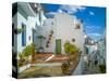 White washed houses lining a winding street, Frigiliana white village, Malaga Province, Andaluci...-Panoramic Images-Stretched Canvas