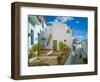 White washed houses lining a winding street, Frigiliana white village, Malaga Province, Andaluci...-Panoramic Images-Framed Photographic Print