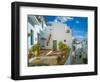 White washed houses lining a winding street, Frigiliana white village, Malaga Province, Andaluci...-Panoramic Images-Framed Photographic Print