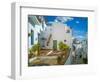 White washed houses lining a winding street, Frigiliana white village, Malaga Province, Andaluci...-Panoramic Images-Framed Photographic Print