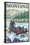 White Water Rafting, Montana-Lantern Press-Stretched Canvas