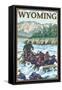 White Water Rafting, Wyoming-Lantern Press-Framed Stretched Canvas