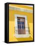 White window of yellow house, Oaxaca, Mexico, North America-Melissa Kuhnell-Framed Stretched Canvas