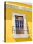 White window of yellow house, Oaxaca, Mexico, North America-Melissa Kuhnell-Stretched Canvas