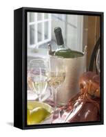 White Wine Bottle in Ice Bucket, Wine Glasses, Lobster, Lemon-null-Framed Stretched Canvas