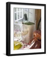 White Wine Bottle in Ice Bucket, Wine Glasses, Lobster, Lemon-null-Framed Premium Photographic Print