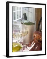 White Wine Bottle in Ice Bucket, Wine Glasses, Lobster, Lemon-null-Framed Photographic Print