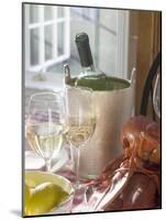 White Wine Bottle in Ice Bucket, Wine Glasses, Lobster, Lemon-null-Mounted Photographic Print