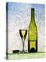 White Wine Glass, Half-Full White Wine Bottle and Corkscrew-Peter Howard Smith-Stretched Canvas