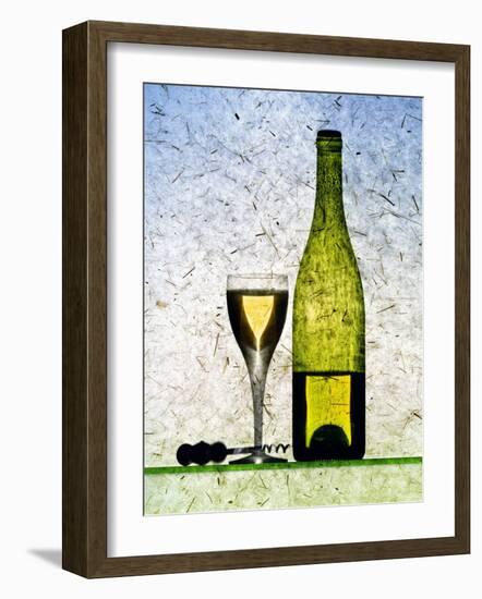 White Wine Glass, Half-Full White Wine Bottle and Corkscrew-Peter Howard Smith-Framed Photographic Print