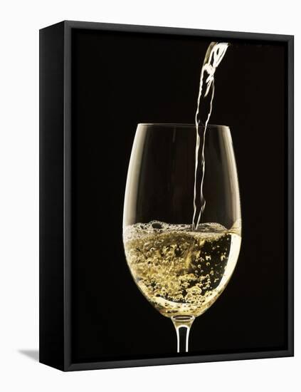 White Wine Pouring from Bottle into Glass-John Hay-Framed Stretched Canvas