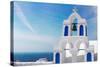 White with Blue Belfry, Santorini Island, Greece-neirfy-Stretched Canvas