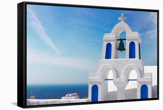 White with Blue Belfry, Santorini Island, Greece-neirfy-Framed Stretched Canvas