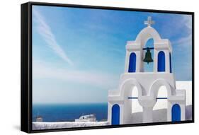 White with Blue Belfry, Santorini Island, Greece-neirfy-Framed Stretched Canvas