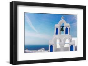 White with Blue Belfry, Santorini Island, Greece-neirfy-Framed Photographic Print