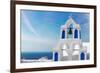 White with Blue Belfry, Santorini Island, Greece-neirfy-Framed Photographic Print