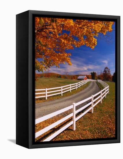 White Wooden Fence Along Farm-Bob Krist-Framed Stretched Canvas