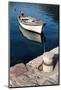 White Wooden Fishing Boat Floats Moored in Perast Town, Montenegro-Eugene Sergeev-Mounted Photographic Print
