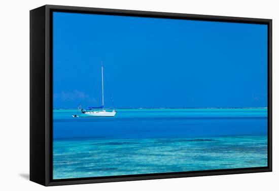 White Yacht at Stunning Tropical Lagoon of Bora Bora-BlueOrange Studio-Framed Stretched Canvas