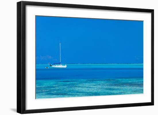 White Yacht at Stunning Tropical Lagoon of Bora Bora-BlueOrange Studio-Framed Photographic Print