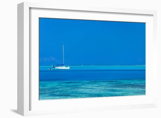 White Yacht at Stunning Tropical Lagoon of Bora Bora-BlueOrange Studio-Framed Photographic Print