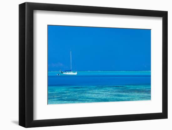 White Yacht at Stunning Tropical Lagoon of Bora Bora-BlueOrange Studio-Framed Photographic Print