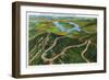 Whiteface Mountain, New York - Aerial View of the Whiteface Mt Memorial Hwy-Lantern Press-Framed Art Print