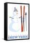 Whiteface, New York, Snowman with Skis-Lantern Press-Framed Stretched Canvas