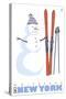 Whiteface, New York, Snowman with Skis-Lantern Press-Stretched Canvas