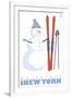 Whiteface, New York, Snowman with Skis-Lantern Press-Framed Art Print