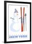 Whiteface, New York, Snowman with Skis-Lantern Press-Framed Art Print