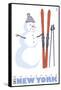 Whiteface, New York, Snowman with Skis-Lantern Press-Framed Stretched Canvas