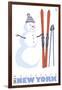 Whiteface, New York, Snowman with Skis-Lantern Press-Framed Art Print