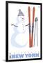 Whiteface, New York, Snowman with Skis-Lantern Press-Framed Art Print