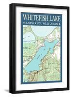 Whitefish Lake Chart - Sawyer County, Wisconsin-Lantern Press-Framed Art Print