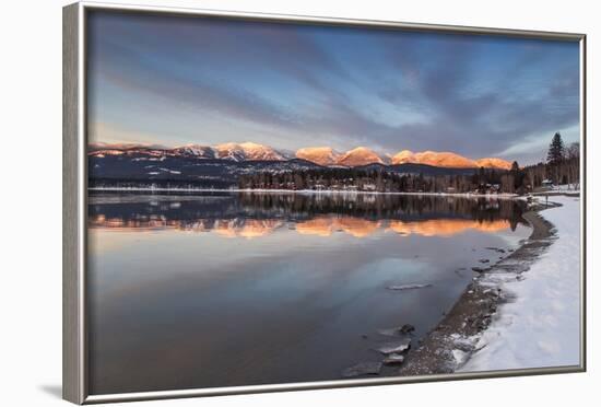 Whitefish Lake Reflecting Big Mountain in Winter Sunset, Montana, USA-Chuck Haney-Framed Photographic Print