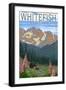 Whitefish, Montana - Bear and Spring Flowers-Lantern Press-Framed Art Print