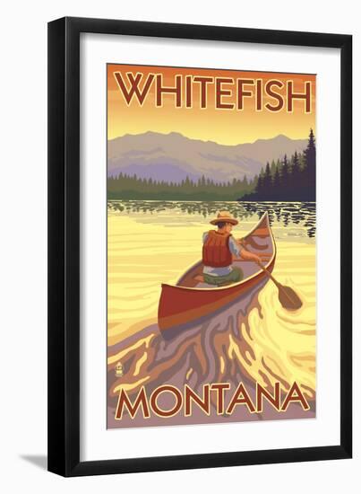 Whitefish, Montana - Canoe Scene-Lantern Press-Framed Art Print