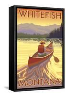 Whitefish, Montana - Canoe Scene-Lantern Press-Framed Stretched Canvas