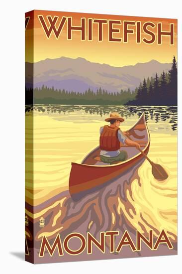 Whitefish, Montana - Canoe Scene-Lantern Press-Stretched Canvas