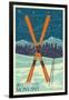 Whitefish, Montana - Crossed Skis-Lantern Press-Framed Art Print