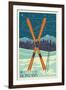 Whitefish, Montana - Crossed Skis-Lantern Press-Framed Art Print