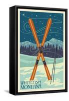 Whitefish, Montana - Crossed Skis-Lantern Press-Framed Stretched Canvas