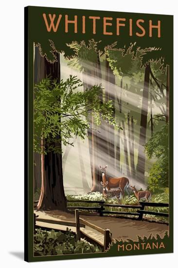 Whitefish, Montana - Deer and Fawns-Lantern Press-Stretched Canvas